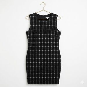Calvin Klein Sleeveless Sheath Dress Sz 12 Black White Plaid Lined Mini